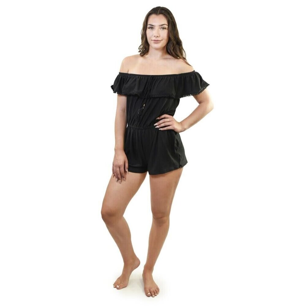 Young USA Romper Black Off Shoulder Stretch Knit NWT